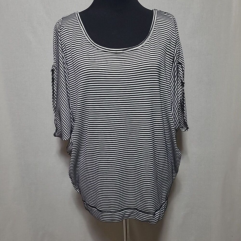 Max Studio Specialty Products Striped Blouse Top Womens Large Black Ivory Stripe